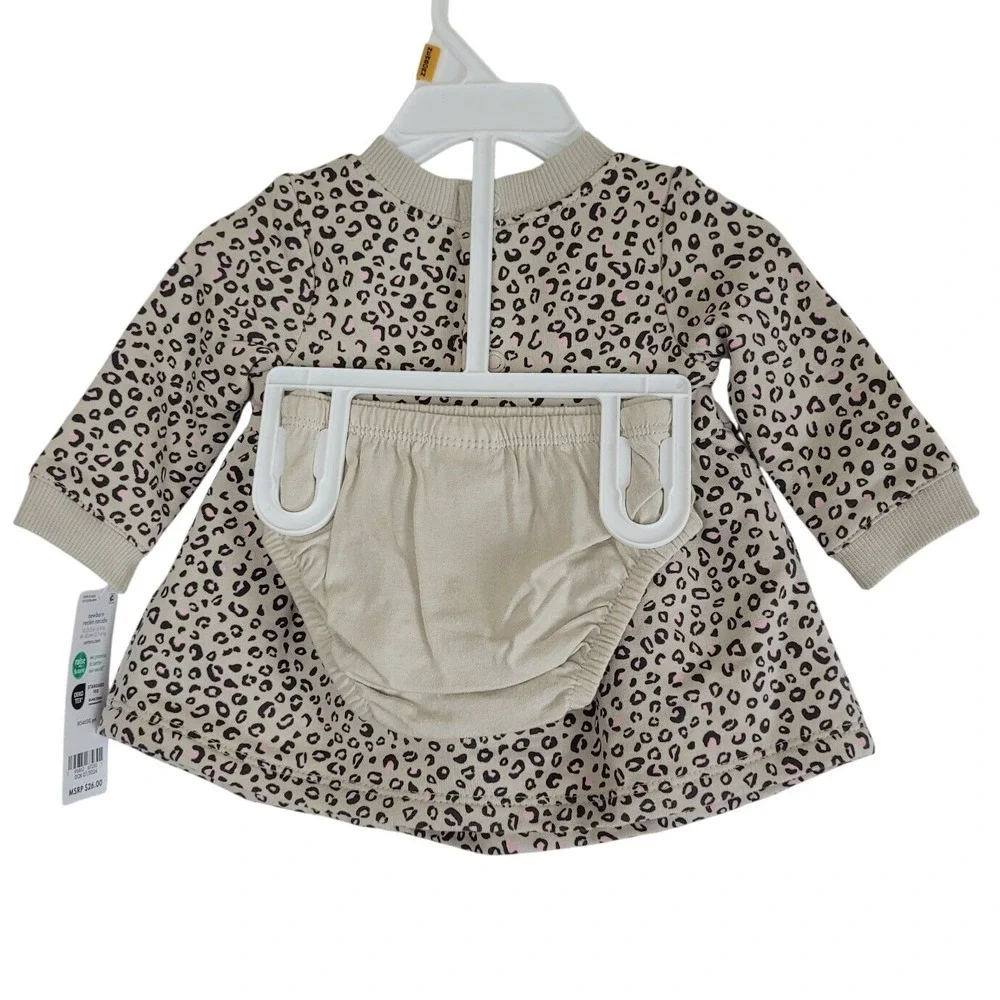 Carter's Baby Girls Newborn 2-pc dress Set animal print leopard diaper cover tan